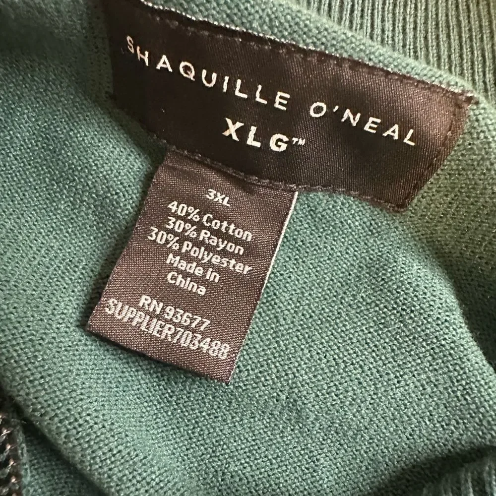 NWT Shaquille O’Neal Men’s Big & Tall Green Half Zip Pull Over Sweater - 3XL